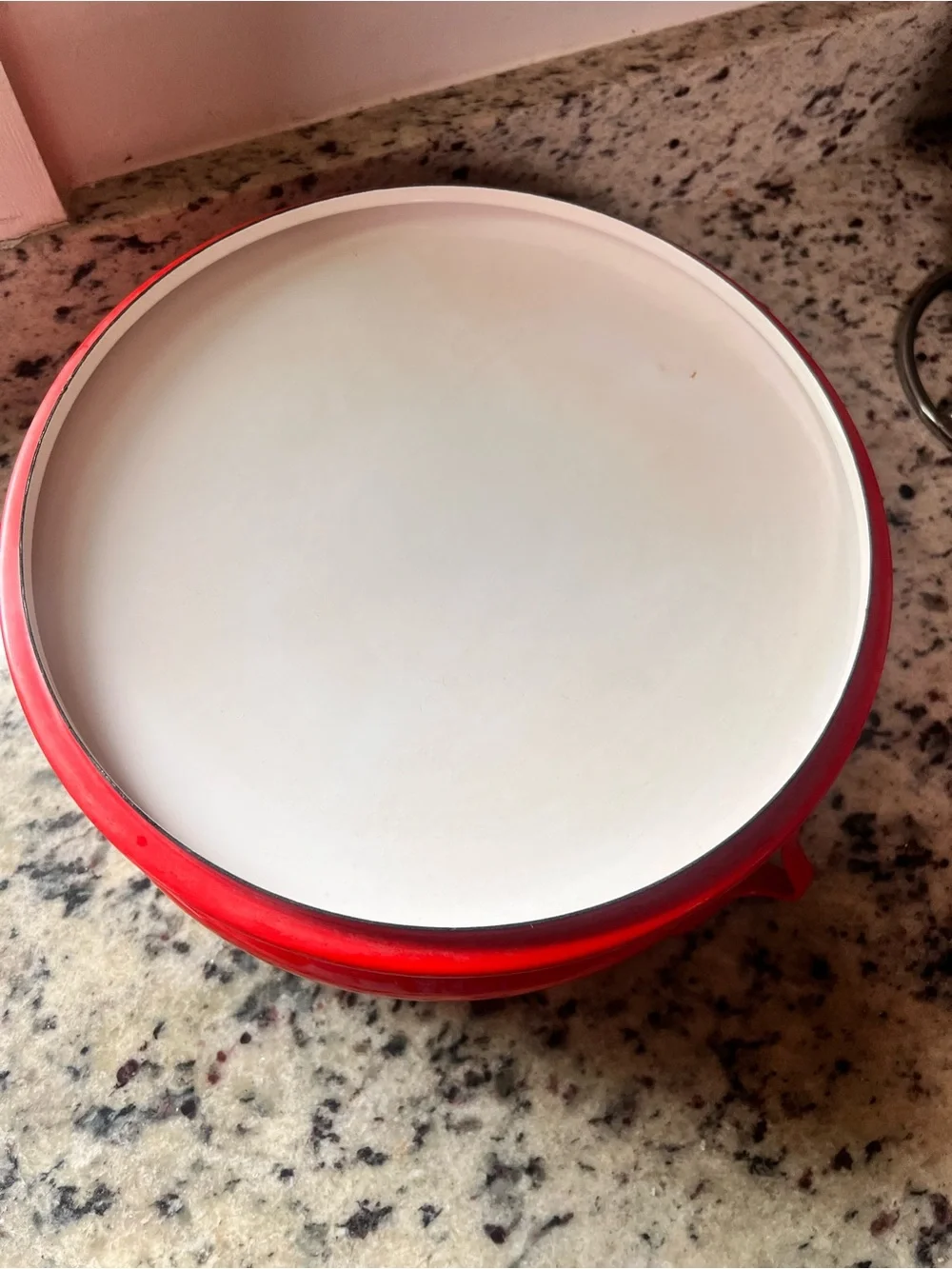 Dansk Red Enamel Covered Casserole with Cross-Top Lid